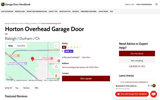 Horton Overhead Garage Door's page as the assistant saw it