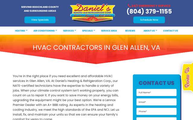 Daniel's Heating & Refrigeration's page as the assistant saw it