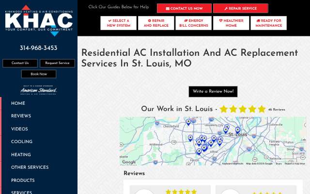 Kirkwood Heating & Air Conditioning's page as the assistant saw it