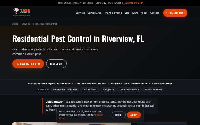 TAPS Pest Services's page as the assistant saw it