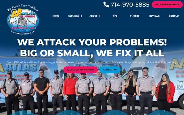 AA Atlas Plumbing, Heating, & Air's page as the assistant saw it
