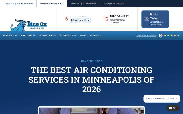 Blue Ox Heating & Air's page as the assistant saw it