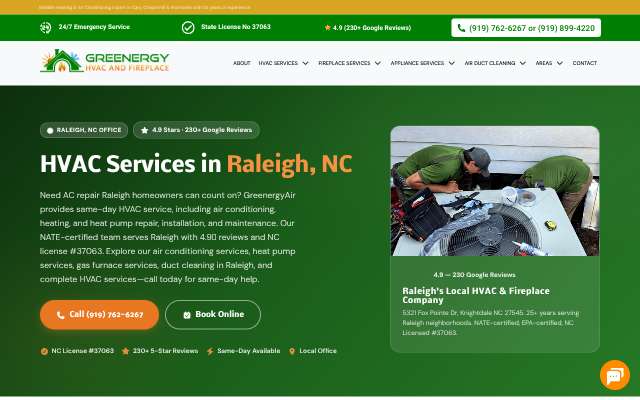 GreenergyAir HVAC's page as the assistant saw it