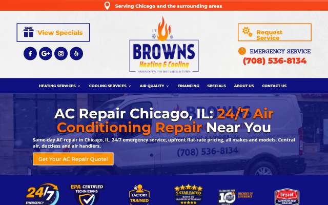 Browns Heating & Cooling's page as the assistant saw it