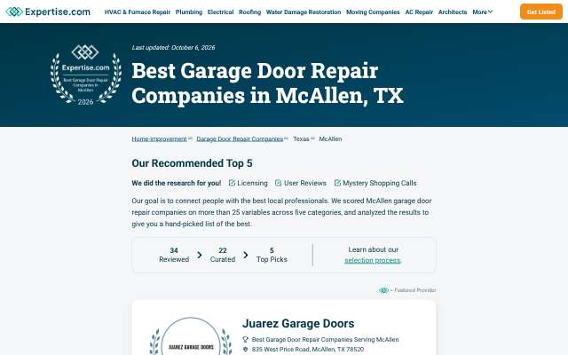 OGD Overhead Garage Door's page as the assistant saw it