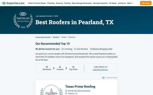 Texas Prime Roofing's page as the assistant saw it