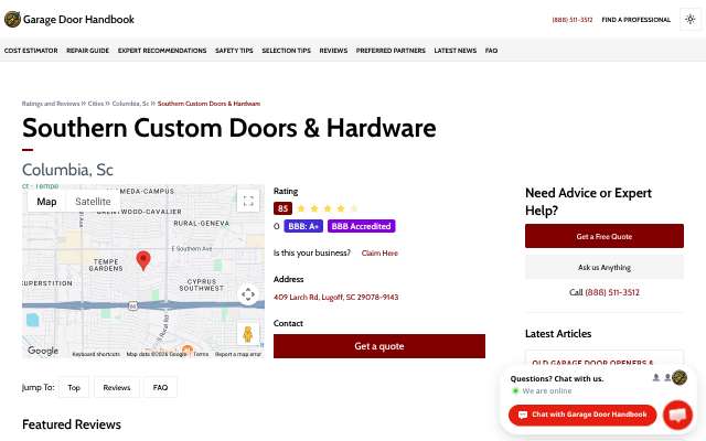 Southern Custom Doors & Hardware's page as the assistant saw it