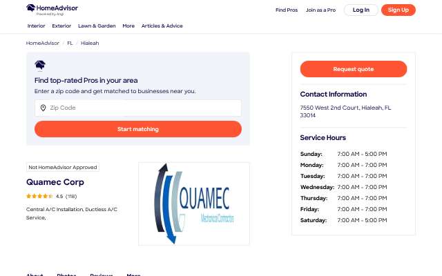 Quamec Corp's page as the assistant saw it
