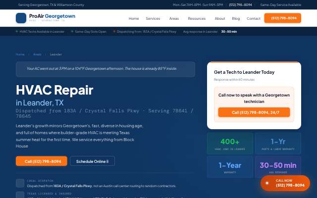 ProAir Georgetown's page as the assistant saw it
