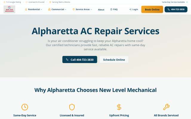 New Level Mechanical's page as the assistant saw it