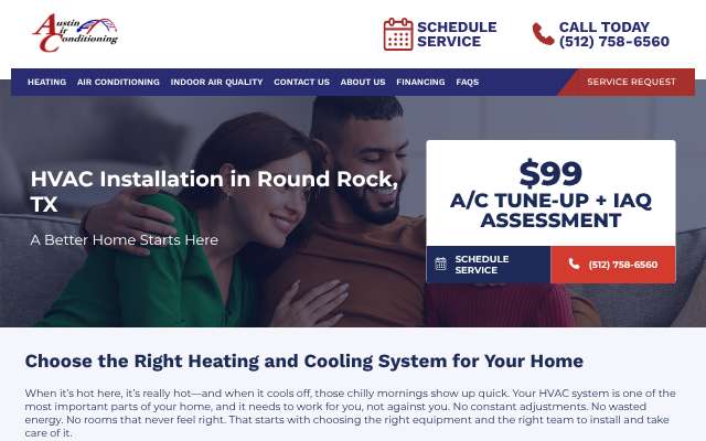 Austin Air Conditioning's page as the assistant saw it