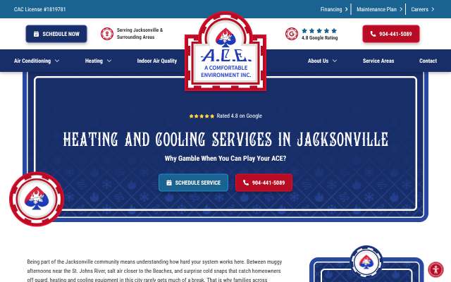 A.C.E. HVAC Services's page as the assistant saw it