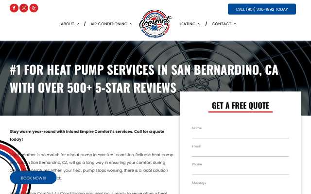 Inland Empire Comfort Air Conditioning and Heating's page as the assistant saw it