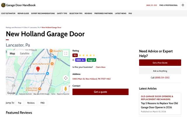 New Holland Garage Door's page as the assistant saw it