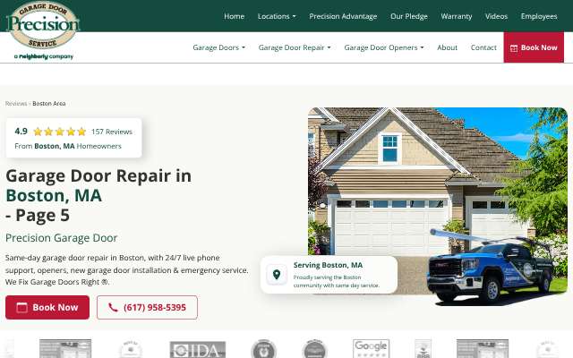 Precision Garage Door of Boston's page as the assistant saw it