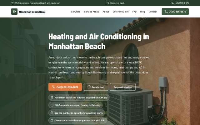 Manhattan Beach Heating and Air's page as the assistant saw it