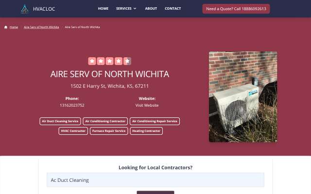 Aire Serv of North Wichita's page as the assistant saw it
