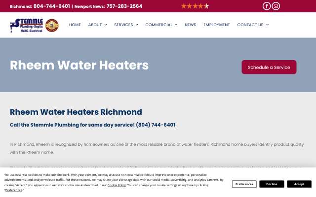 Stemmle Plumbing's page as the assistant saw it
