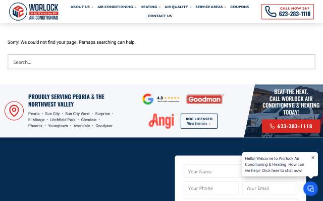 Worlock Air Conditioning & Heating's page as the assistant saw it