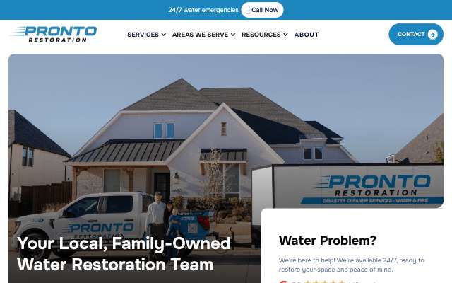 Pronto Restoration's page as the assistant saw it