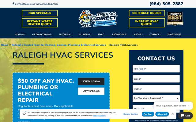 Thermo Direct Heating & Cooling's page as the assistant saw it