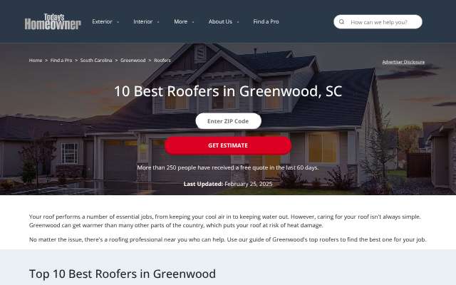 Lanier Roofing's page as the assistant saw it