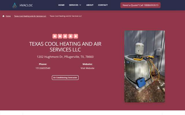 Texas Cool Heating and Air Services LLC's page as the assistant saw it