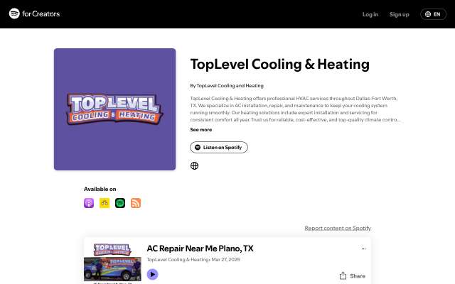 TopLevel Cooling & Heating's page as the assistant saw it