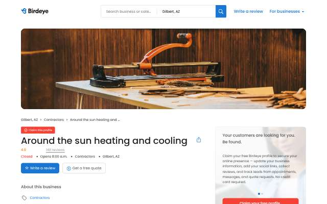 Around the Sun Heating & Cooling's page as the assistant saw it