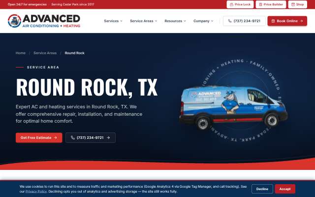 Advanced Air Conditioning and Heating's page as the assistant saw it