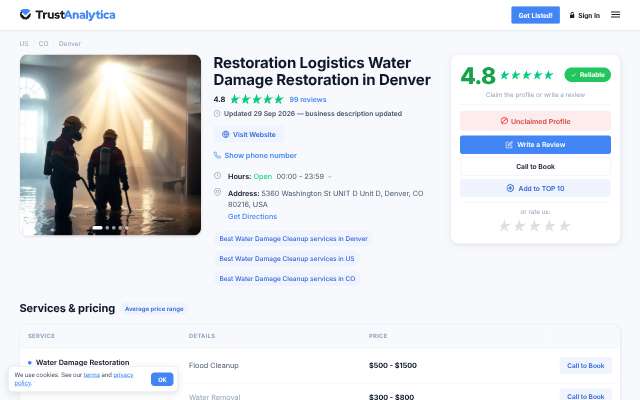 Restoration Logistics's page as the assistant saw it