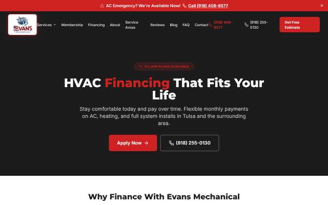 Evans Mechanical LLC's page as the assistant saw it