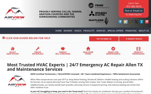 Airview AC's page as the assistant saw it