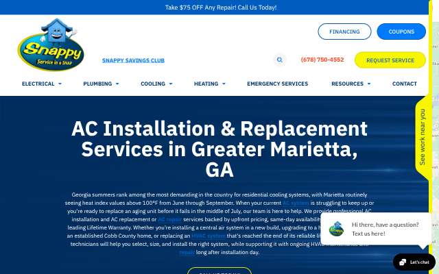 Snappy Electric, Plumbing, Heating, & Air's page as the assistant saw it