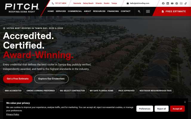 PITCH Roofing's page as the assistant saw it