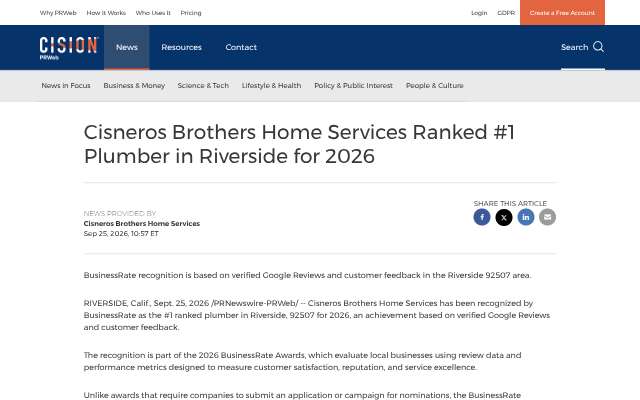 Cisneros Brothers Home Services's page as the assistant saw it