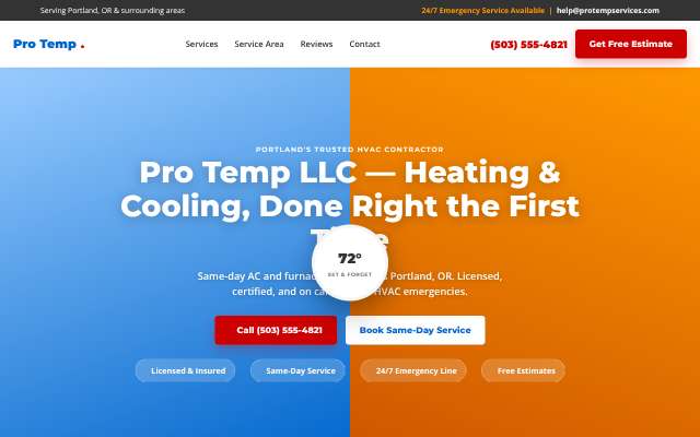 Pro Temp LLC's page as the assistant saw it