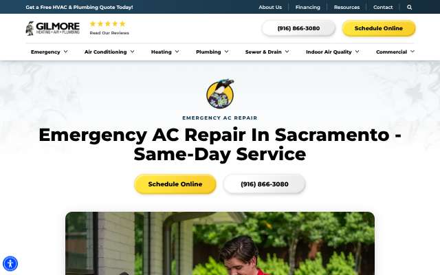 Gilmore Heating, Air & Plumbing's page as the assistant saw it