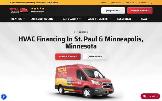 Total Comfort (tcomfort.com)'s page as the assistant saw it