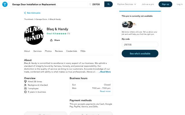 Blaq & Handy's page as the assistant saw it