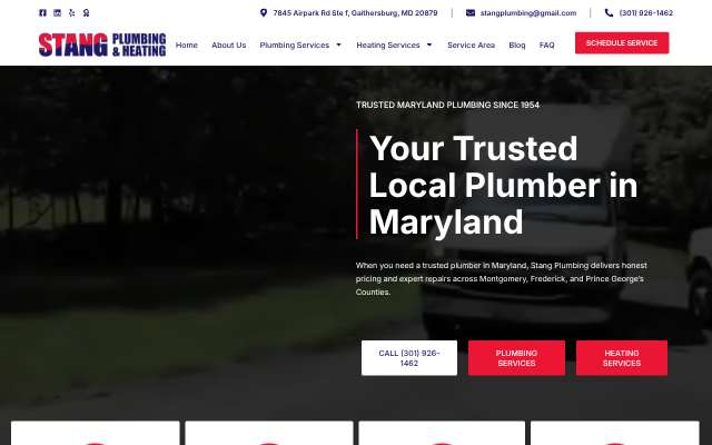 Stang Plumbing & Heating's page as the assistant saw it