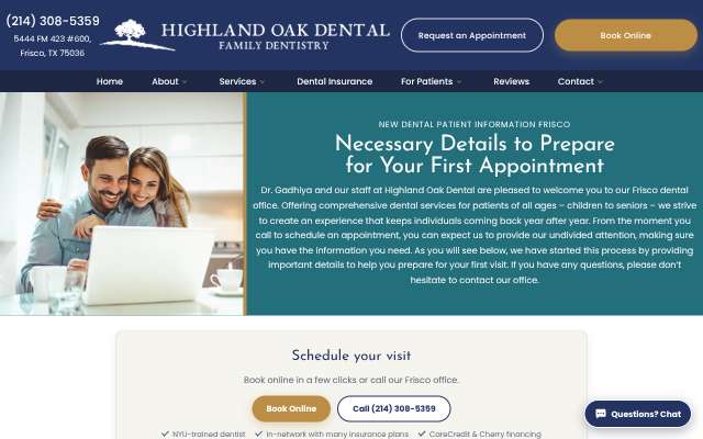 Highland Oak Dental's page as the assistant saw it