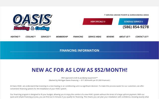 Oasis Heating & Cooling's page as the assistant saw it