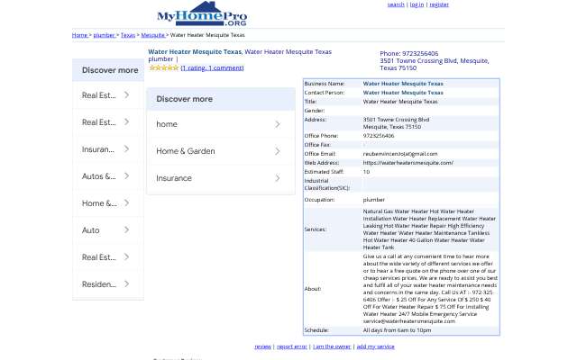 Water Heater Mesquite Texas's page as the assistant saw it