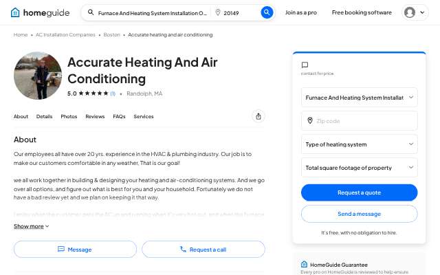 Accurate Heating And Air Conditioning's page as the assistant saw it