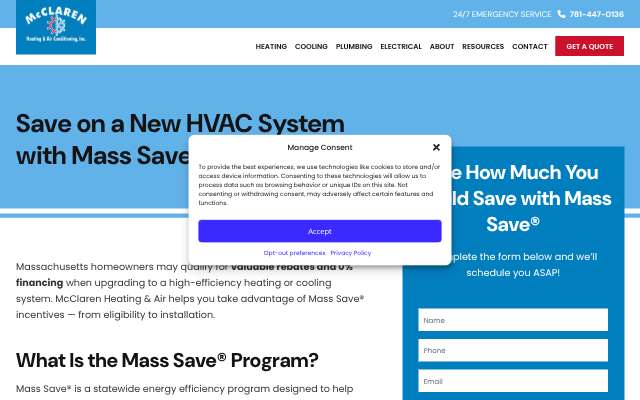 McClaren Heating & Air Conditioning's page as the assistant saw it