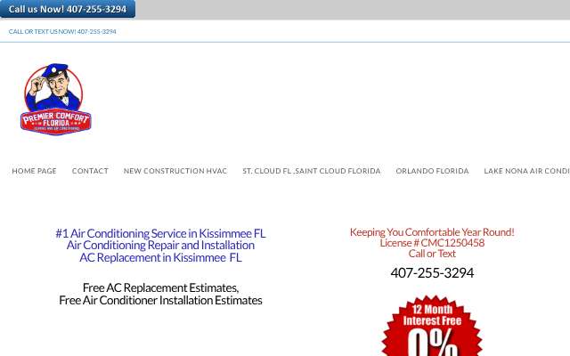 Premier Comfort of Florida's page as the assistant saw it