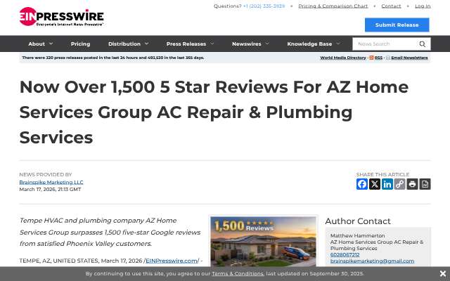 AZ Home Services Group AC Repair & Plumbing's page as the assistant saw it
