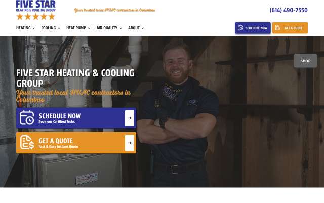Five Star Heating & Cooling Group's page as the assistant saw it