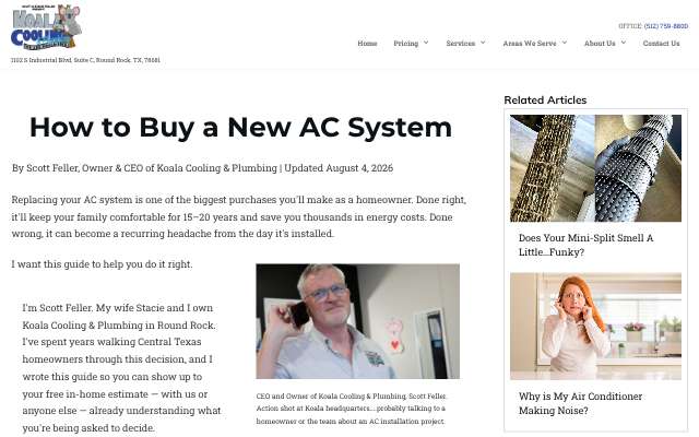 Koala Cooling & Plumbing's page as the assistant saw it